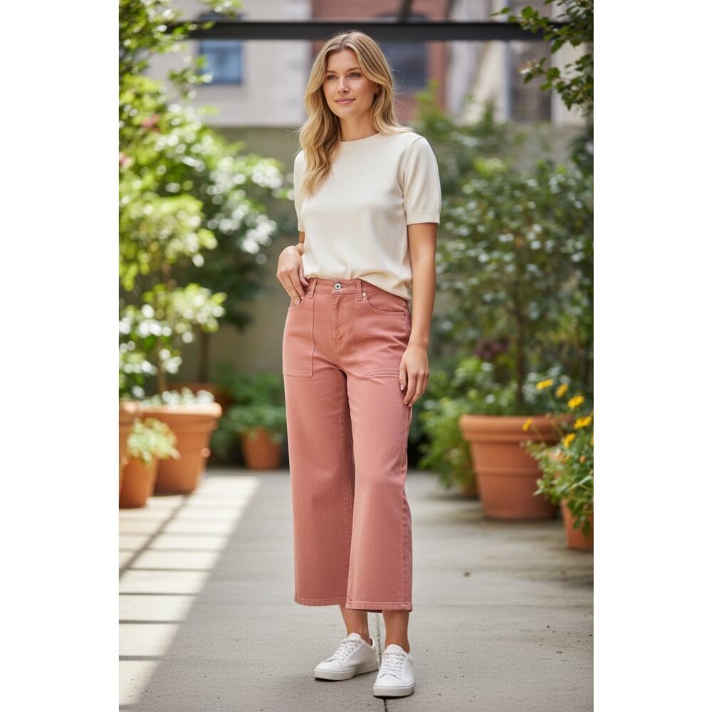Joie Shally Cropped Wide Leg Jeans Guava Pink High Rise Size 27 NWT Retail $228